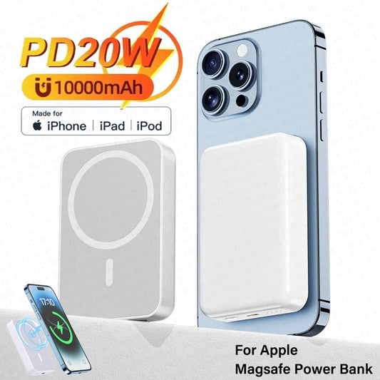 Portable magnetic wireless fast-charging power bank compatible with iPhone 12, 13, 14, 15, and 16 Pro Max