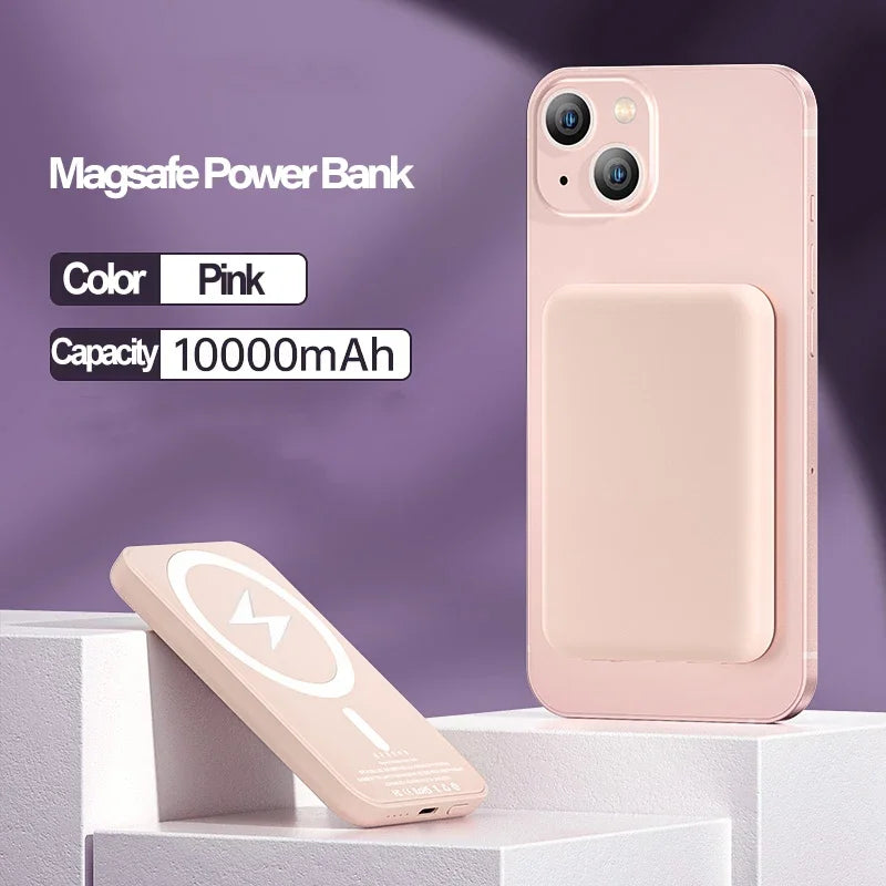 Portable magnetic wireless fast-charging power bank compatible with iPhone 12, 13, 14, 15, and 16 Pro Max