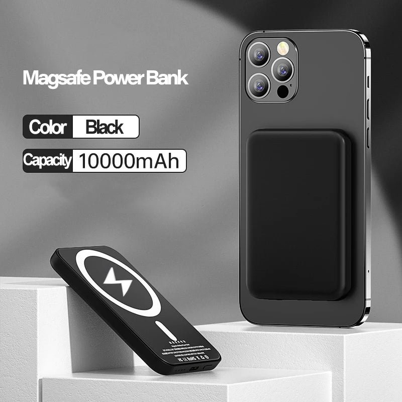 Portable magnetic wireless fast-charging power bank compatible with iPhone 12, 13, 14, 15, and 16 Pro Max